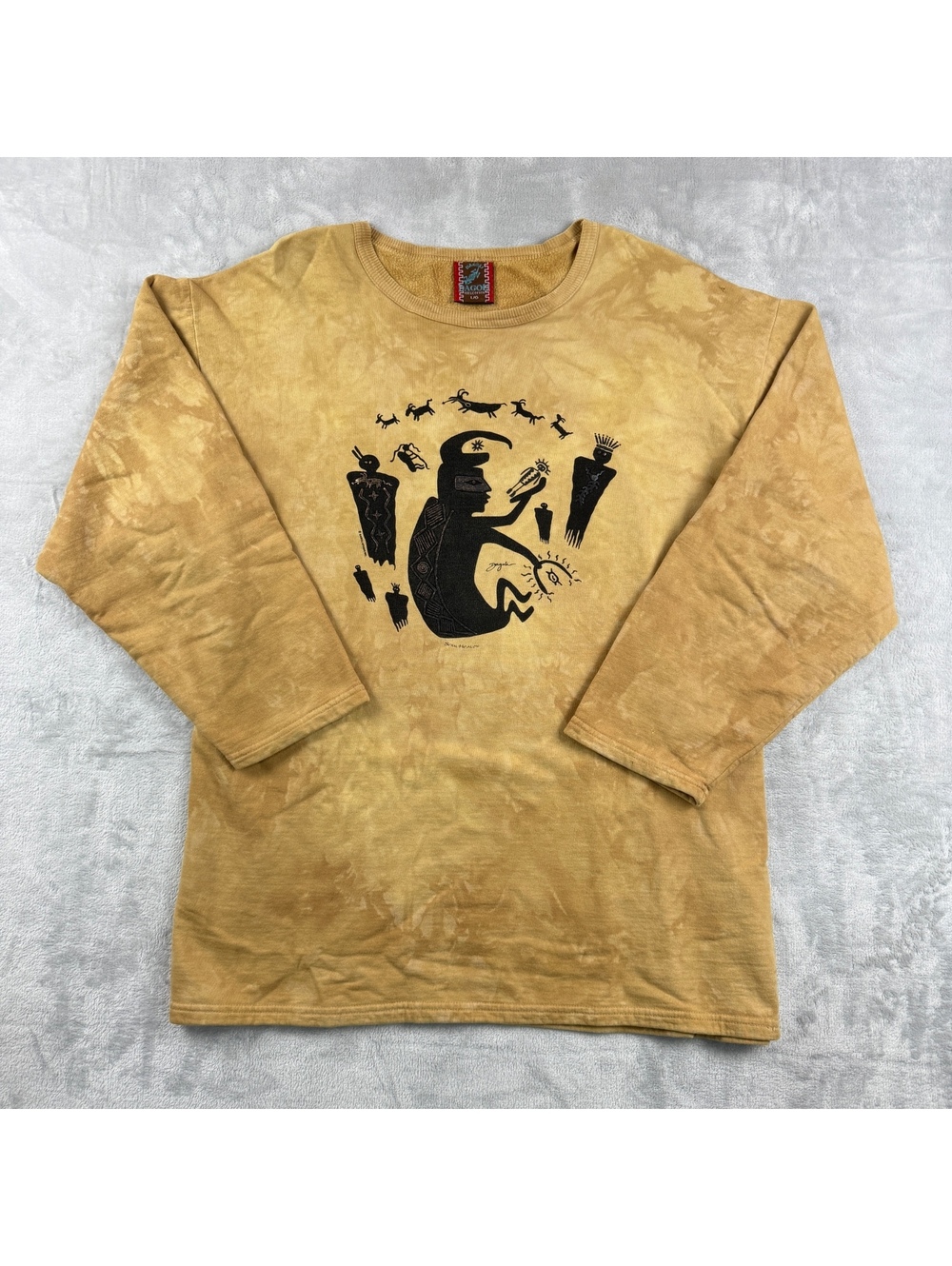 Vintage Dagoli Canada "Soul Healer" Crewneck Sweatshirt Tan Tie Dye Men L Tribal